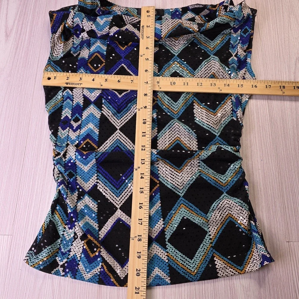 Style & Co Petite Cowl Neck Top PS Diamond‎ Glitz Geometric Stretch NWT